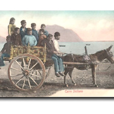 Sicily Italy Postcard Carro Siciliano Donkey Drawn Cart Family Children 1900s picture