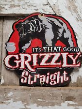 VINTAGE GRIZZLY STRAIGHT PORCELAIN SIGN CHEWING TOBACCO CIGARETTE SMOKING CIGAR picture