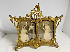 Antique NB&IW Foundry Brass Ornate Etched Art Nouveau Dual Picture Frame SIGNED picture
