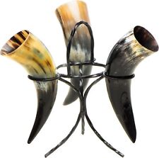 Viking Drinking Horn Set of 3 with Stand, 10 Oz Natural Ox Horn | Cool Unique Be picture