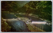 Aerial View Bonneville Dam Power House Bridge Waterway Foreset Mountain Postcard picture