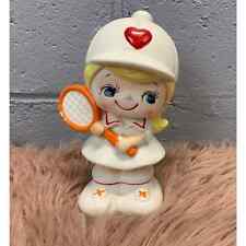 Vintage Cute Ceramic Coin Bank Girl Tennis Player Heart Love Kitsch picture