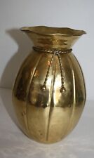 Ribbed Brass Vase with Braided Ribbon Hollywood Regency Made in India 7X10.5 picture