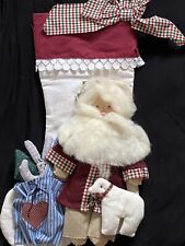 Big Rustic Charm Handmade Christmas Tree Stocking Quilted Santa Lamb Bunny 18” picture