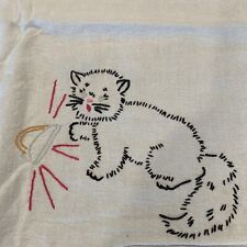 Vintage Linens Tea Dish Towels Set Of 4  Embroidered Kitty Cat 26” X 26” picture