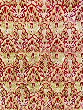 VTG 60'S GREEN&RED THICK PLUSH UPHOLSTERY FABRIC TAPESTRY FLORAL JACQUARD 47X73L picture