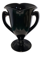 Vintage L. E. Smith Glass Black Amethyst Loving Cup Trophy Vase 2 Handles 1930s picture