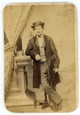 Antique CDV c1870s Woodward Dashing Handsome Man Long Coat & Hat West Chester PA picture