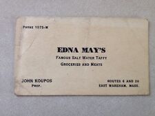 Vtg 40s 50s Business Card East Wareham MA Cape Cod Edna Mays Salt Water Taffy picture