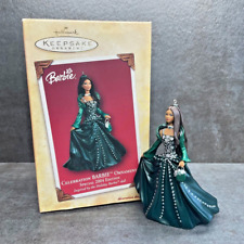Celebration Barbie Hallmark Ornament 2004 & Box - Brunette in Green Dress picture