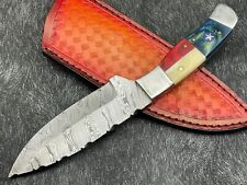 Massive hand Made Damascus steel 9''Skinning Knife Texas Flag Knife Bowie Knife picture
