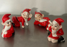 Set of 4 Vntg 1950s Ceramic Elf Pixies Christmas Figurines in Red Japan FREESHIP picture