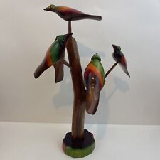 Vintage Wooden Tree 6 Removable Wood Hummingbirds Handcrafted in Jamaica Birds picture