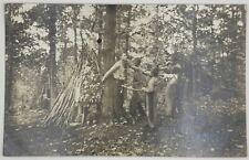 Antique Boy Tied To Tree Shot Up W/Arrows Postcard Kids & Father Bows Drawn picture