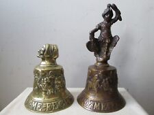 Lot of 2 ANTIQUE Figural Brass BELL Lot SOLDIER F. HEMONY ME FECIT ANNO 1669 picture