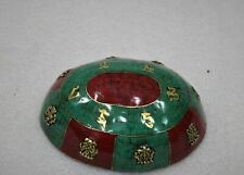 Antique Tibetan Tortoise Shell Multistones Inlaid Skull Kapala Bowl Instrument picture