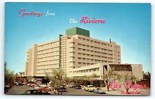 1950s LAS VEGAS NEVADA THE RIVIERA HOTEL MG VW 50s AUTOS GREETING POSTCARD P2937 picture