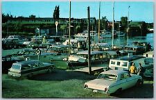 Postcard Tobermory Ontario c1960s Harbor & Docks Old Cars Woody Boats Bruce Co. picture