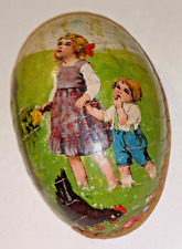 Antique Germany Paper Mâché Cardboard Easter Egg Candy Container Children 1910 picture