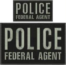 POLICE FEDERAL AGENT Embroidery Patch 6x10 & 3x6 HOOK ON BACK gray ON BLACK picture