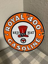 1931 Vintage RED HAT ROYAL 400 Gas and Oil Porcelain Sign 12