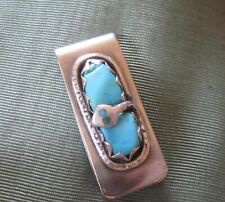 VINTAGE  Pawn Silver Turquoise & Snake Money Clip By Effie Calavaza NATIVE AMER. picture