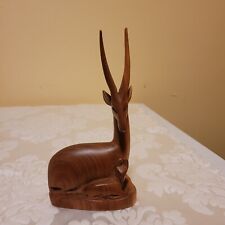 Vintage Mid-Century Hand Carved African Gazelle Antelope Mama & Baby. Read picture