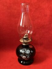 Vintage 1980s Lamp Light Farms Oil Kerosene Table Lamp Black Glass Roses 14” picture