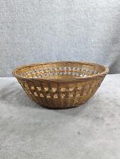 Vintage Wicker Basket Round Brown Small Hand Woven 3