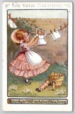 Flora White Saturdays Child Works Hard Hanging Her Dolls Laundry Postcard A45 picture
