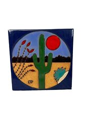 Vintage Hand Painted Prusa Elan Southwestern Tile Cactus Hot Plate USA 6x6