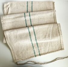 Rare Green Stripe Antique French / Hungarian Hemp Grain Sack Upholstery Material picture