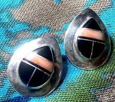 Large Southwestern Multi-Stone Inlay Sterling Silver Teardrop Earrings picture