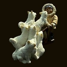 Castagna Laughing Eskimo Child on a Sled w/Husky Puppies Figurine Made in Italy picture