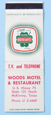 WOODS MOTEL & RESTAURANT MATCHBOOK COVER * MCKINEY, TEXAS picture