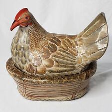 BEAUTIFUL Wood Carved HEN ON A NEST ~ Storage Box picture