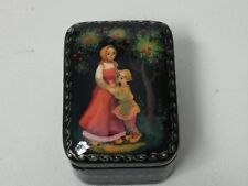 Russian Small Rectangular Lacquer Box Soviet Palekh, Handpainted & Signed picture