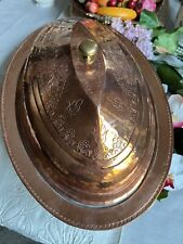 Vintage Large hammered copper Lidded Oval serving platter Tin Lined 19”x13” picture