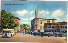 LINEN Postcard     MAIN STREET  -  LEOMINSTER, MASSACHUSETTS picture