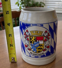 Vintage German Beer Stein Stoneware Munchen with coat of arms, .5L picture