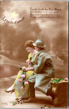Hand tinted French RPPC- The Star of Love- WWI Soldier and Woman- Photo Postcard picture