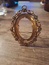 Vintage Ornate Cast Iron Oval Picture Mirror Frame Gold Leaf Scroll picture