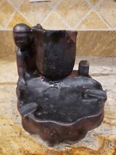 Antique Black Americana  Carved Wooden Match Holder And Ashtray picture