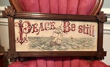 Antique Paper Punch Sampler PEACE BE STILL Bible Verse Mark 4 Perforated Motto picture