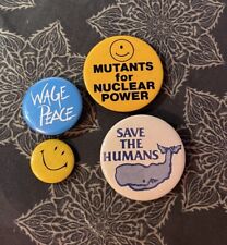 Vintage Pins Smiley Face Wage Peace Save The Humans picture