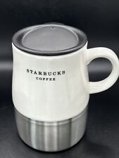 Starbucks 2006 White Ceramic with Stainless Steel Bottom 14oz Travel Mug picture
