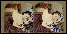 Woman Reading a Newspaper, ca.1880, Stereo Watercolor Vintage Stereo Print,  picture