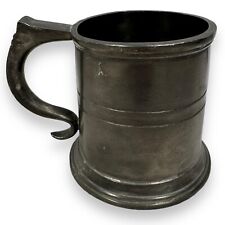 Antique Vintage Old World Pewter Tankard Cup Mug Gray Handled Signed OWP Rare picture