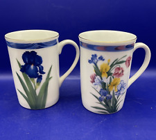 Set Of 2 Otagiri Ceramic Iris Floral Coffee Tea Cups Mugs Liliane Baron Japan picture