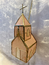 Vintage Pink Capiz Shell Figural Church Easter Christmas Ornament 4.5” Gold Trim picture